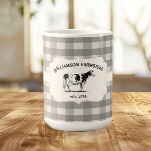 Gray Buffalo Plaid Farm Cow Coffee Mug