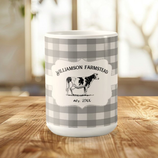 Gray Buffalo Plaid Farm Cow Coffee Mug (Gray Buffalo Plaid Farm Cow Coffee Mug)