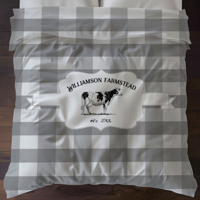 Gray Buffalo Plaid Farm Cow Duvet Cover (Gray Buffalo Plaid Farm Cow Duvet Cover)