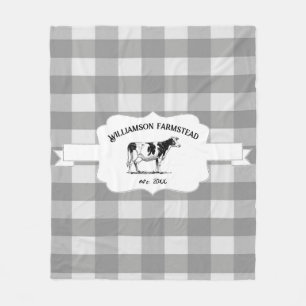 Gray Buffalo Plaid Farm Cow Fleece Blanket