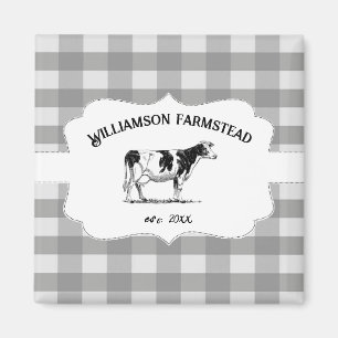 Gray Buffalo Plaid Farm Cow Magnet