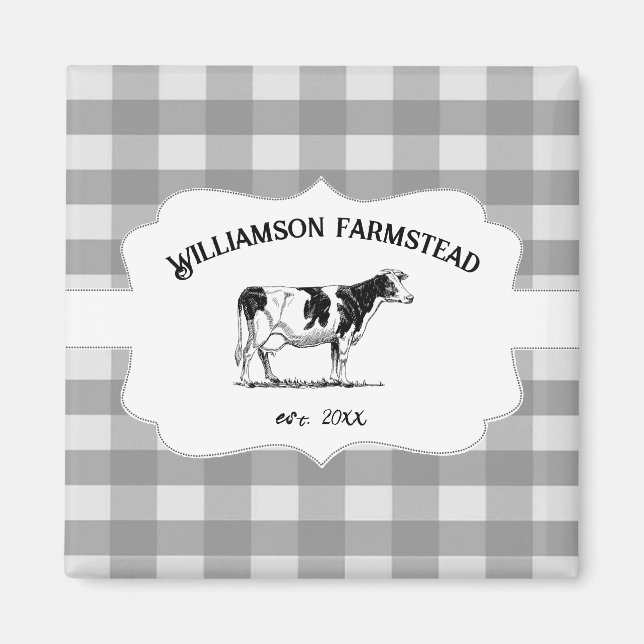 Gray Buffalo Plaid Farm Cow Magnet (Front)