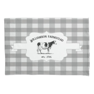 Gray Buffalo Plaid Farm Cow Pillow Case