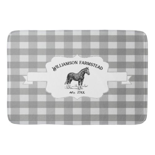 Gray Buffalo Plaid Farm Horse Bath Mat