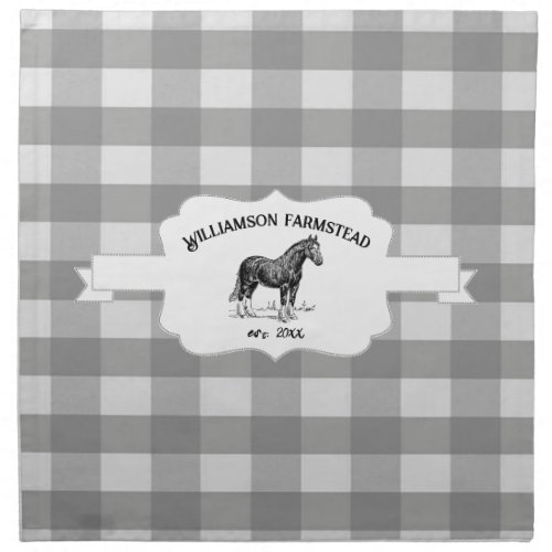 Gray Buffalo Plaid Farm Horse Cloth Napkin