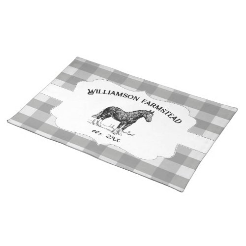 Gray Buffalo Plaid Farm Horse Cloth Placemat