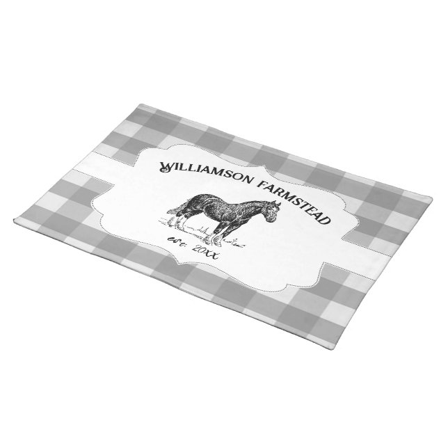 Gray Buffalo Plaid Farm Horse Cloth Placemat (On Table)