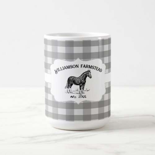 Gray Buffalo Plaid Farm Horse Coffee Mug