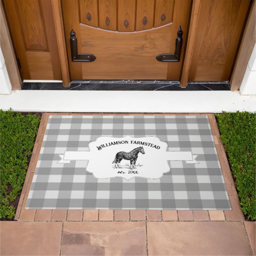 Gray Buffalo Plaid Farm Horse Doormat