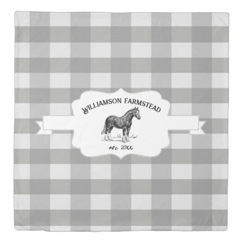 Gray Buffalo Plaid Farm Horse Duvet Cover