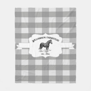 Gray Buffalo Plaid Farm Horse Fleece Blanket