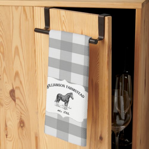 Gray Buffalo Plaid Farm Horse Kitchen Towel