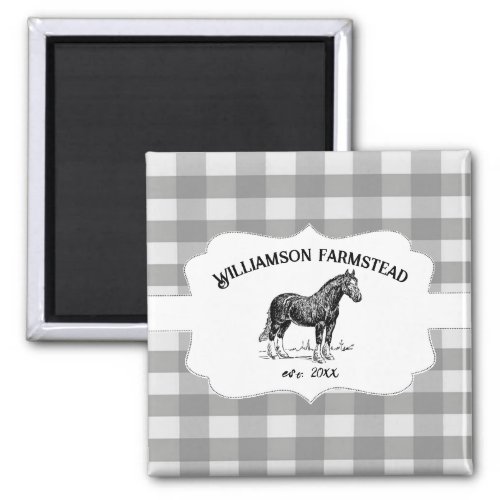 Gray Buffalo Plaid Farm Horse Magnet