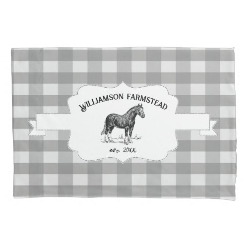 Gray Buffalo Plaid Farm Horse Pillow Case