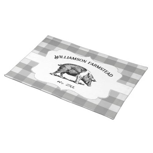 Gray Buffalo Plaid Farm Pig Cloth Placemat