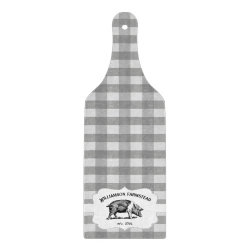 Gray Buffalo Plaid Farm Pig Cutting Board