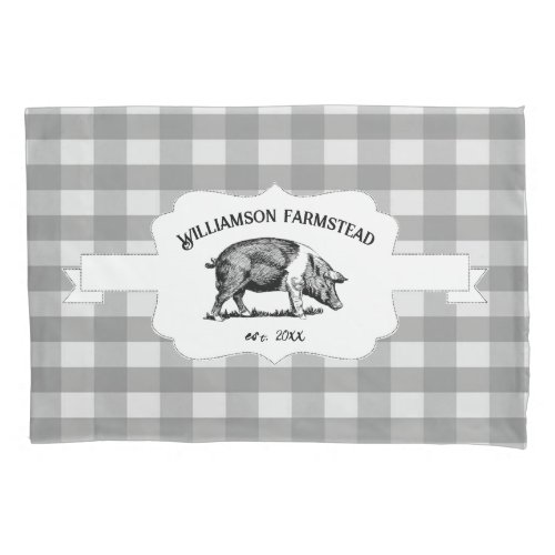 Gray Buffalo Plaid Farm Pig Pillow Case