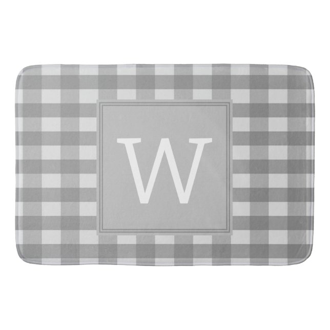 Gray Buffalo Plaid Monogram Bath Mat (Front)
