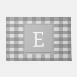 Gray Buffalo Plaid Monogram Doormat