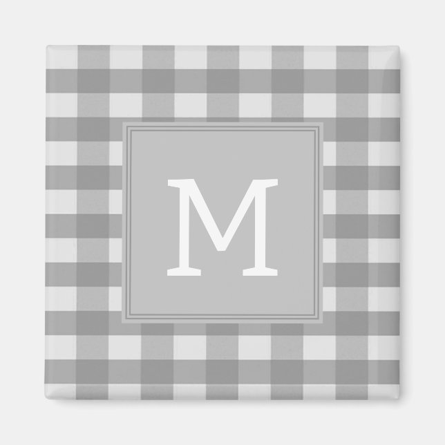Gray Buffalo Plaid Monogram Magnet (Front)