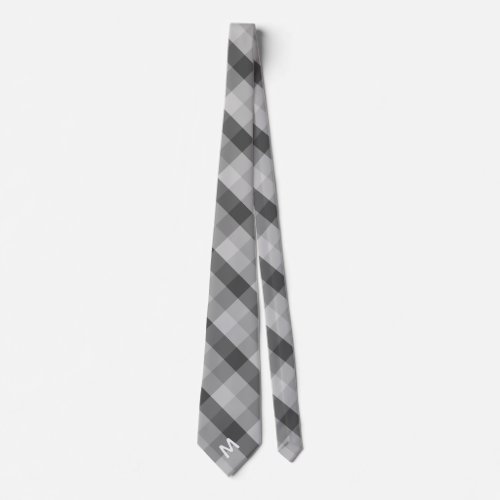 Gray Buffalo Plaid  Monogram Neck Tie