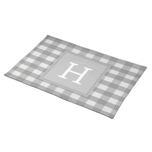Gray Buffalo Plaid Monogram Placemat