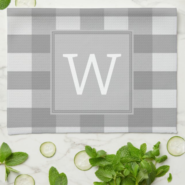 Gray Buffalo Plaid Monogram Towel (Folded)