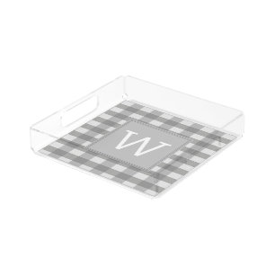 Gray Buffalo Plaid Monogram Vanity Tray