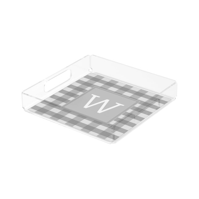 Gray Buffalo Plaid Monogram Vanity Tray (Angled)