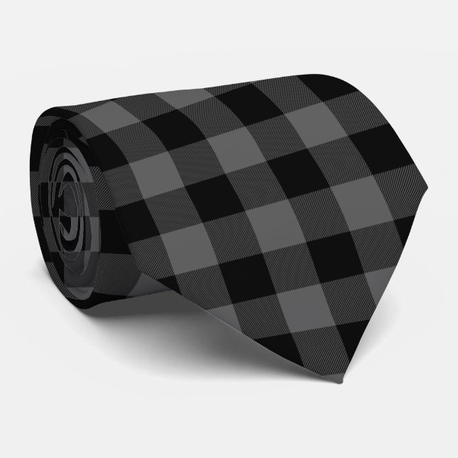 Gray Buffalo Plaid Neck Tie (Rolled)