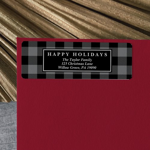 Gray Buffalo Plaid Pattern Christmas Card Label