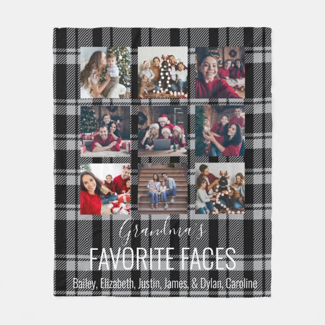 Gray Buffalo Plaid Personalized 9 Photo  Fleece Blanket (Front)