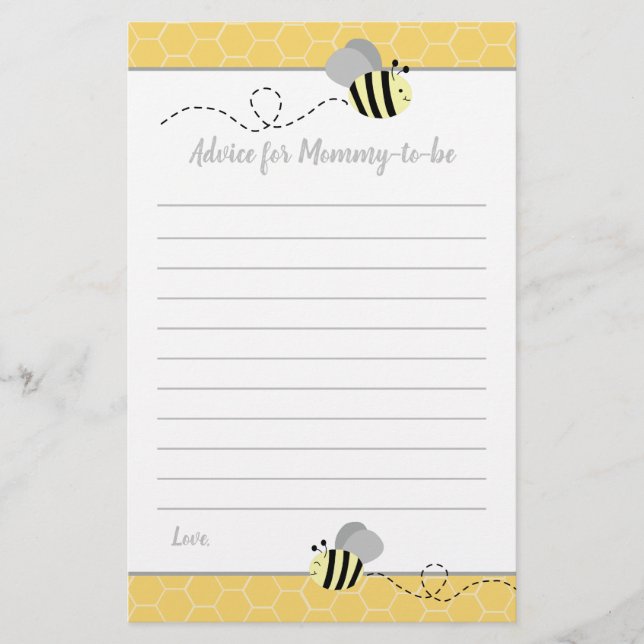 Gray Bumble Bee Advice For Mommy Baby Shower Card (Front)