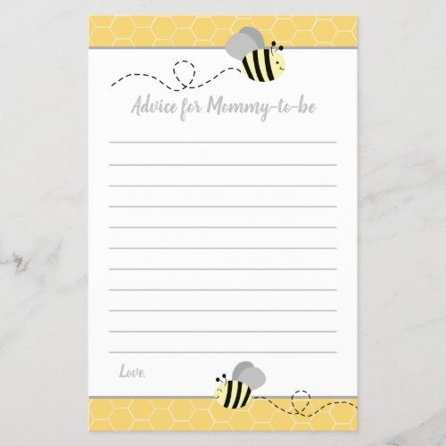Gray Bumble Bee Advice For Mommy Baby Shower Card