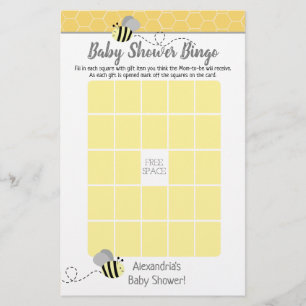Gray Bumble Bee Baby Shower Bingo Game