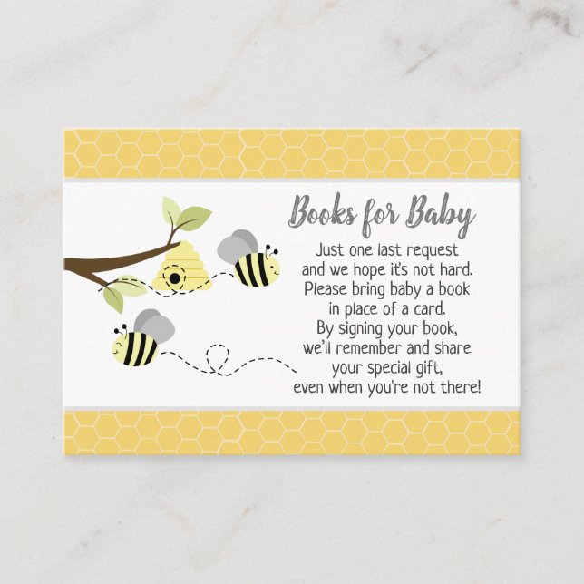 Gray Bumble Bee Baby Shower Book Request Cards (Front)