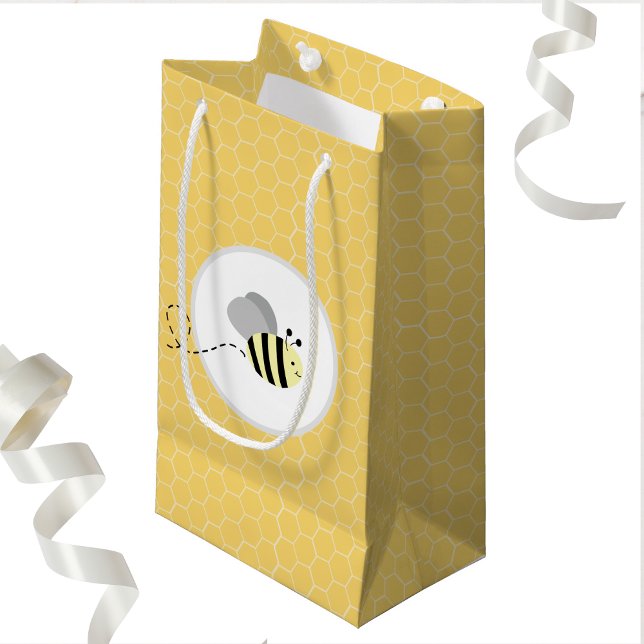 Gray Bumble Bee Honeycomb Gift Bag (Bumble Bee Baby Shower Gender Neutral Gift Bag )