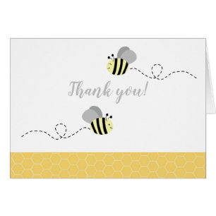 Gray Bumble Bees Folded Thank you Card Note card