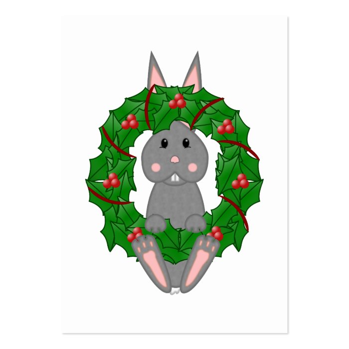 Gray Bunny And Christmas Wreath Business Cards