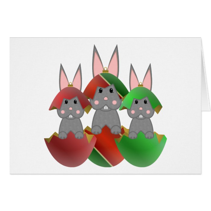 Gray Bunny In A Christmas Ornaments Greeting Card
