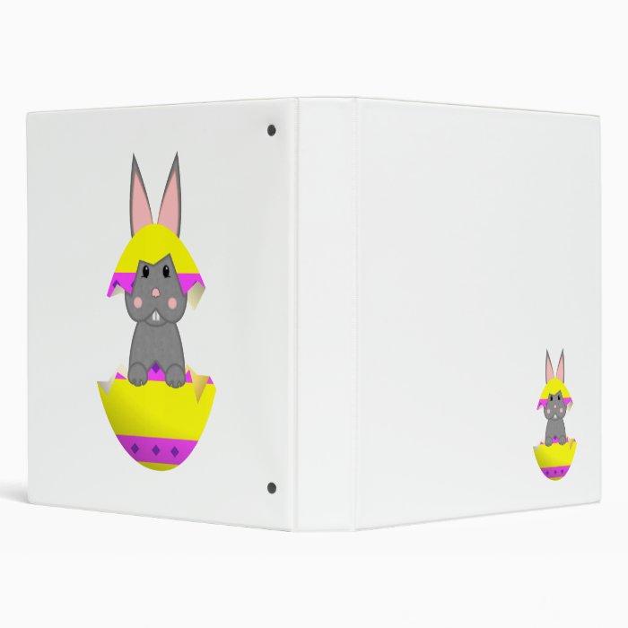 Gray Bunny In A Yellow Egg 3 Ring Binder