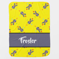 Gray bunny on yellow baby blanket