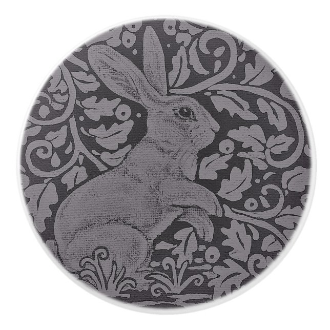 Gray Bunny Rabbit Cabinet Knob Original Art (Front)