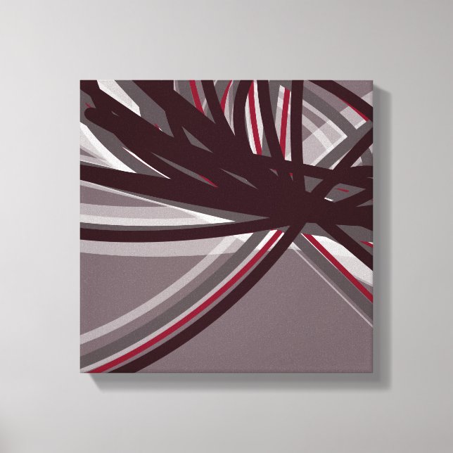Gray & Burgundy Abstract Ribbons | Shadows & Light Canvas Print (Front)