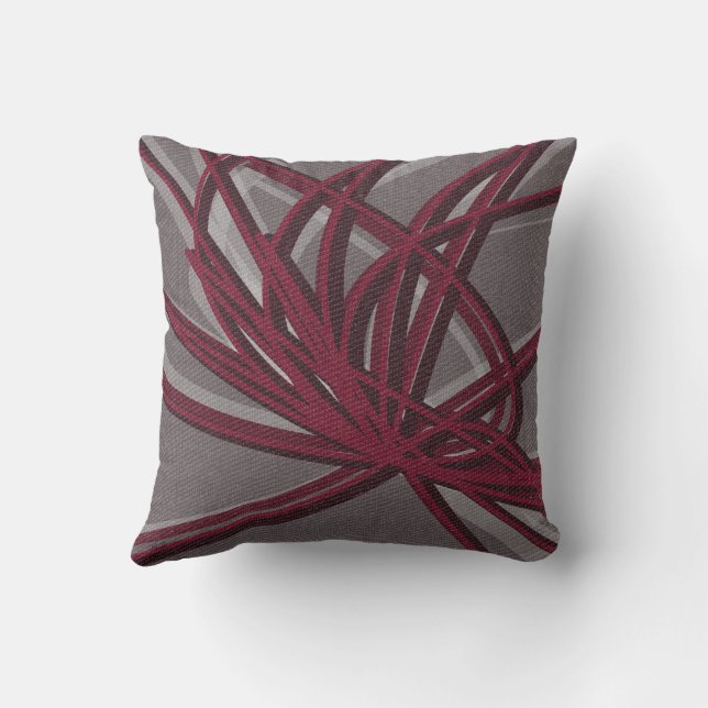 Gray & Burgundy Artistic Abstract Fabric Texture Throw Pillow (Back)