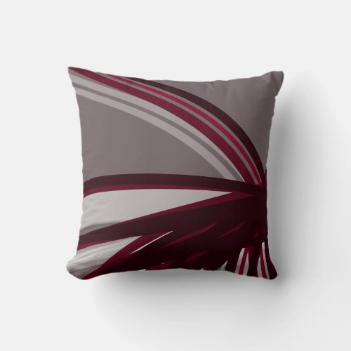 Gray  Burgundy Artistic Abstract Linear Design Throw Pillow