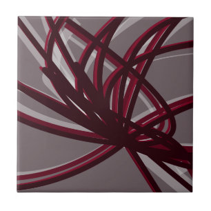 Gray & Burgundy Artistic Abstract Ribbon Ceramic Tile