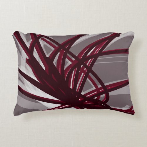 Gray  Burgundy Artistic Abstract Ribbon Design Accent Pillow