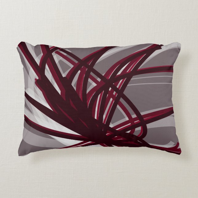 Gray & Burgundy Artistic Abstract Ribbon Design Accent Pillow (Front)