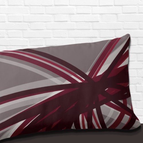 Gray  Burgundy Artistic Abstract Ribbon Design Lumbar Pillow